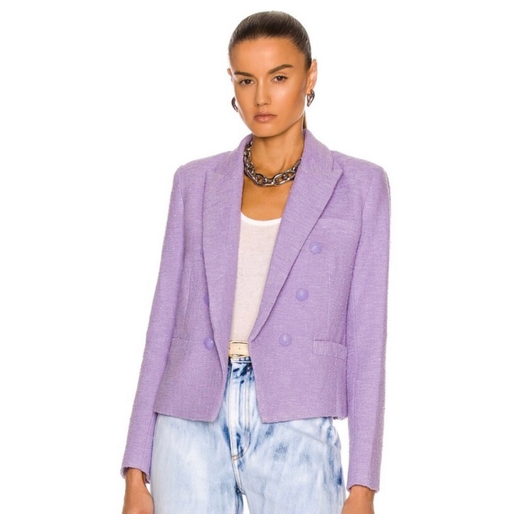 L'AGENCE Lavender Double-Breasted Tweed Blazer